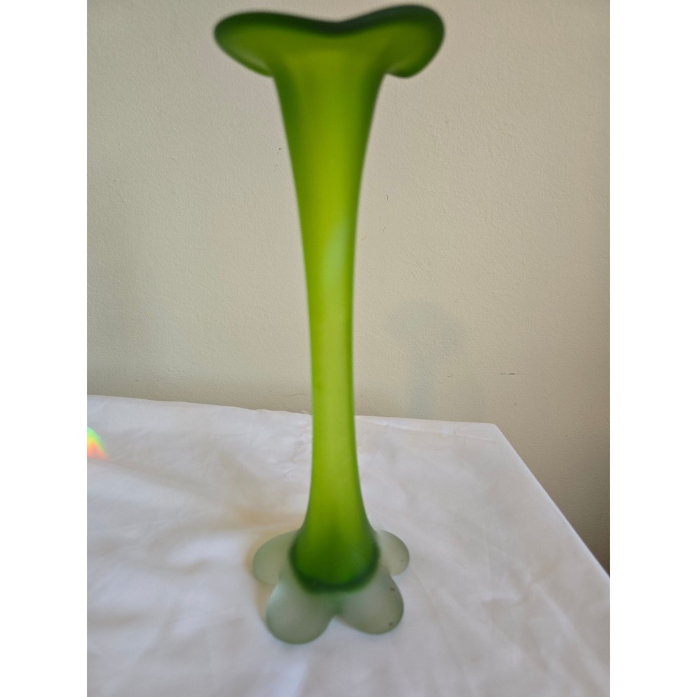 Vintage Flower Vase Frosted Green Glass Bud Vase Floral Decor Table Centerpiece